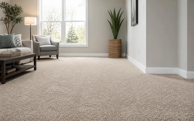 Newly installed plush carpet in a Washington home by MB Flooring & Home Services